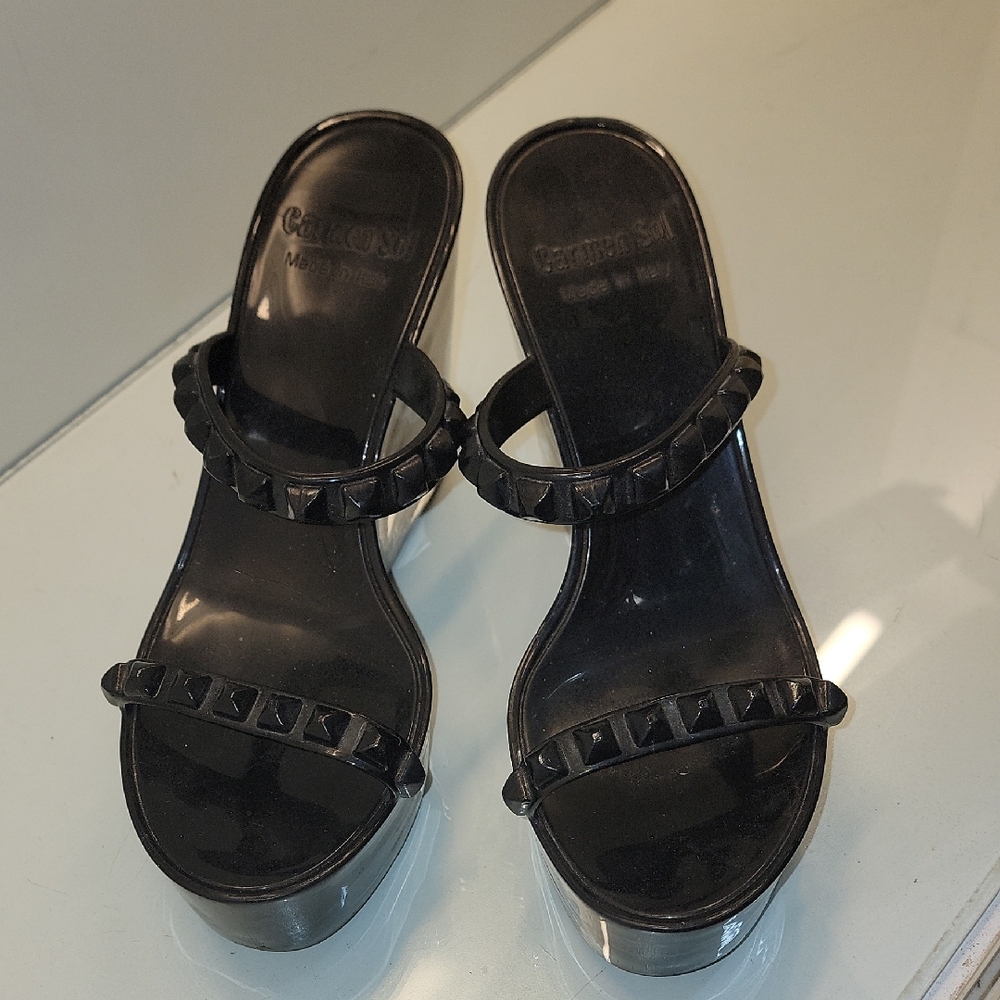 Carlo Sotti Black Platform Sandals - Picture 2 of 4